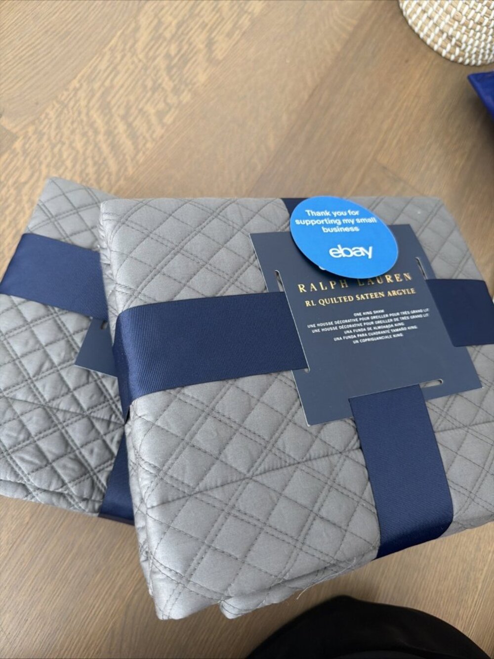 RALPH LAUREN Gray Quilted Sateen Argyle Luxury King Sham Set Of 2 Graphite